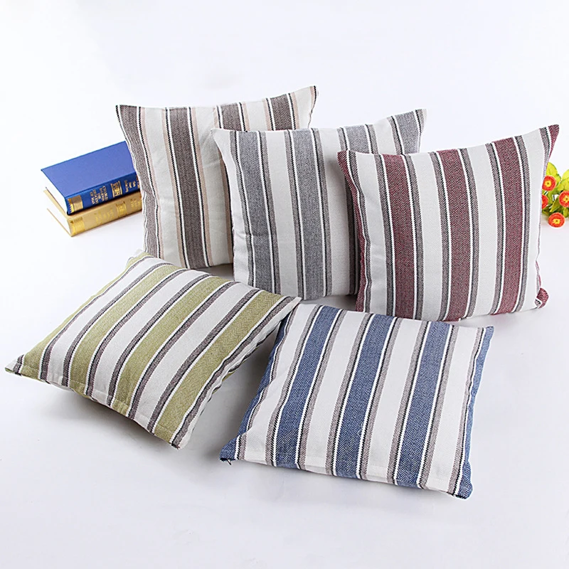 

High Quality Printed Pillowcase Home Decorative Throw Pillow Striped Linen Cushion Cover for Sofa 18x18 Pillow Case