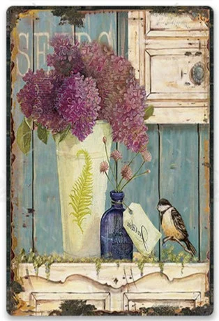 

Flower Tinplate Poster, Vintage Home Decor, Retro Metal Sign, Weathered Wall Chic Decor for Kitchen,