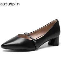 autuspin luxury elegant pumps women pointed toe crystak decoration thick heels casual shoes office lady party dress prom pump