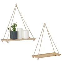 premium wood swing hanging rope wall mounted floating shelf rustic storage plant flower pot display indoor outdoor decoration