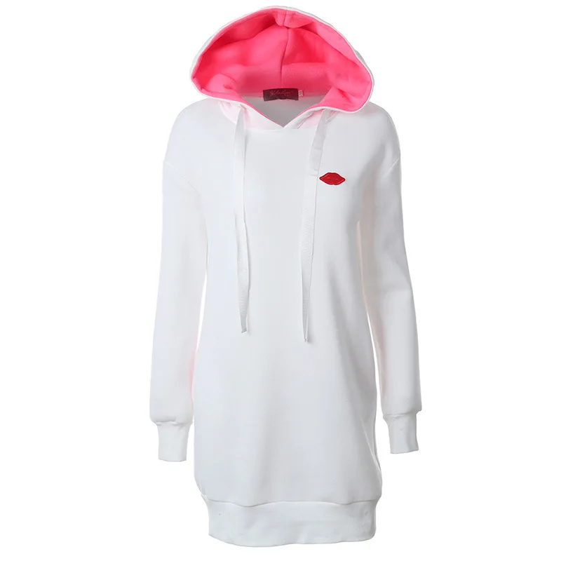 

New style hoodie women lips decoration drawstring hooded contrast color long coat