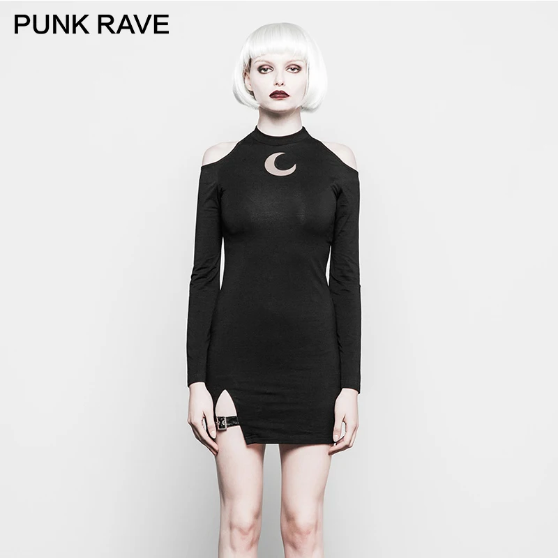 Женское трикотажное платье в готическом стиле черное облегающее панк-рейв с