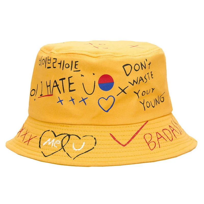 

Unisex Harajuku Bucket Hat Graffiti Letter Women Men Fishing Fisherman Hat Summer Outdoor Panama Hip Hop Cap