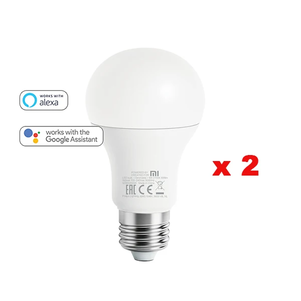 2pcs Крепление для спортивной камеры Xiao mi Цзя смарт-белый светодиодный E27 лампа mi светильник приложение Wi-Fi пульт для группы Управление 3000 k-5700 k 6,5 W 450lm 220-240V 50/60Hz - Цвет: 2pcs