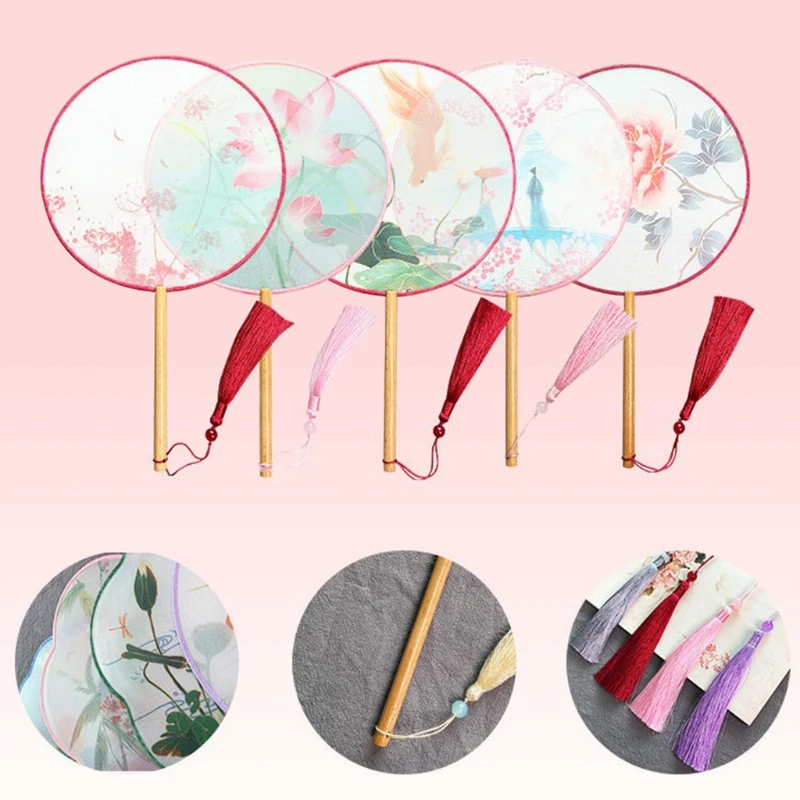 Китайский стиль античный полупрозрачный ручной круглый вентилятор винтажный