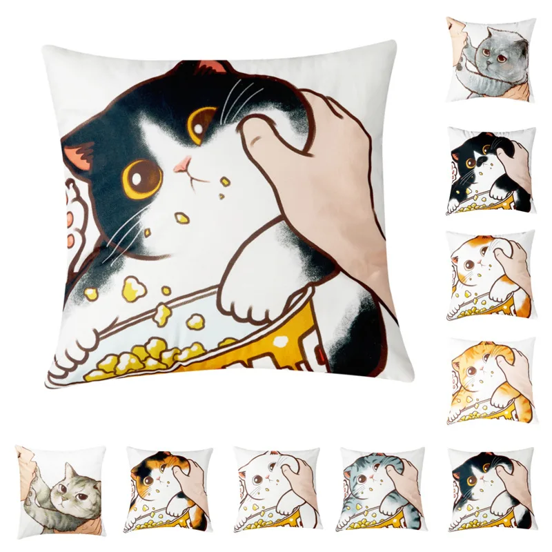 

Funny Cute Cat Pillows Cases for Sofa Home Car Cushion Cover Pillow Covers Decor Cartoon Pet Plush Decorative Pillowcase 45x45cm