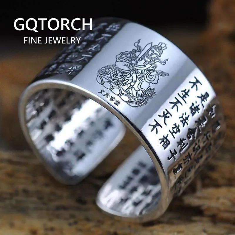 

999 Sterling Silver Sanskrit Buddhist Mantra Ring Match 12 Zodiac Engraved Heart Sutra Rings For Lovers Couple Opening Type