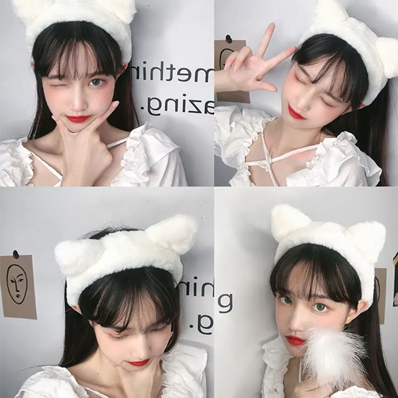 

Fashion Hair Accessories Cute Cat Ears Headband Wide Brimmed Head Hoop Coral Fleece Hair Hoop DIY for Washing Face Makeup