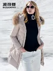 BOSIDENG зимняя утепленная пуховая куртка женское теплое пальто с воротником из натурального меха длинная парка с капюшоном водонепроницаемая ветровка B80141038