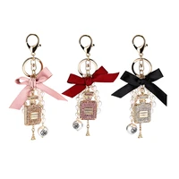 fine jewelry imitation pearl perfume bottle keychain car key ring holder bag pendant accessories bow keyfob women keyring gift