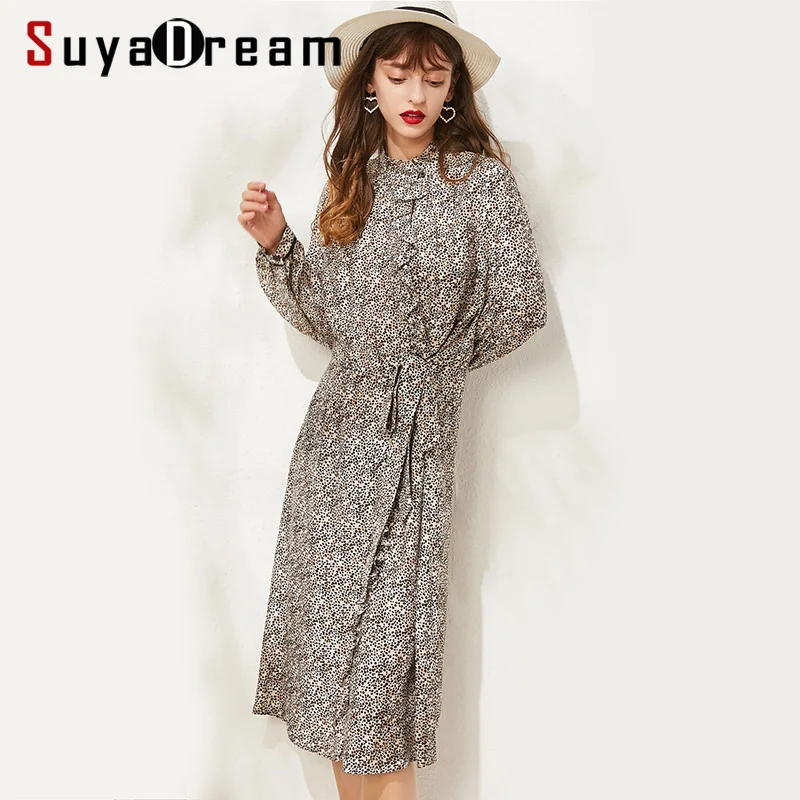 Платье SuyaDream женское средней длины с леопардовым принтом и длинными рукавами 50%