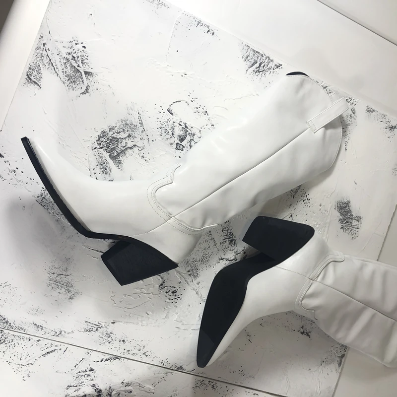 Scarpe donna/ г. Зимняя женская обувь однотонные черные и белые сапоги до колена с острым носком модная женская обувь botas mujer invierno