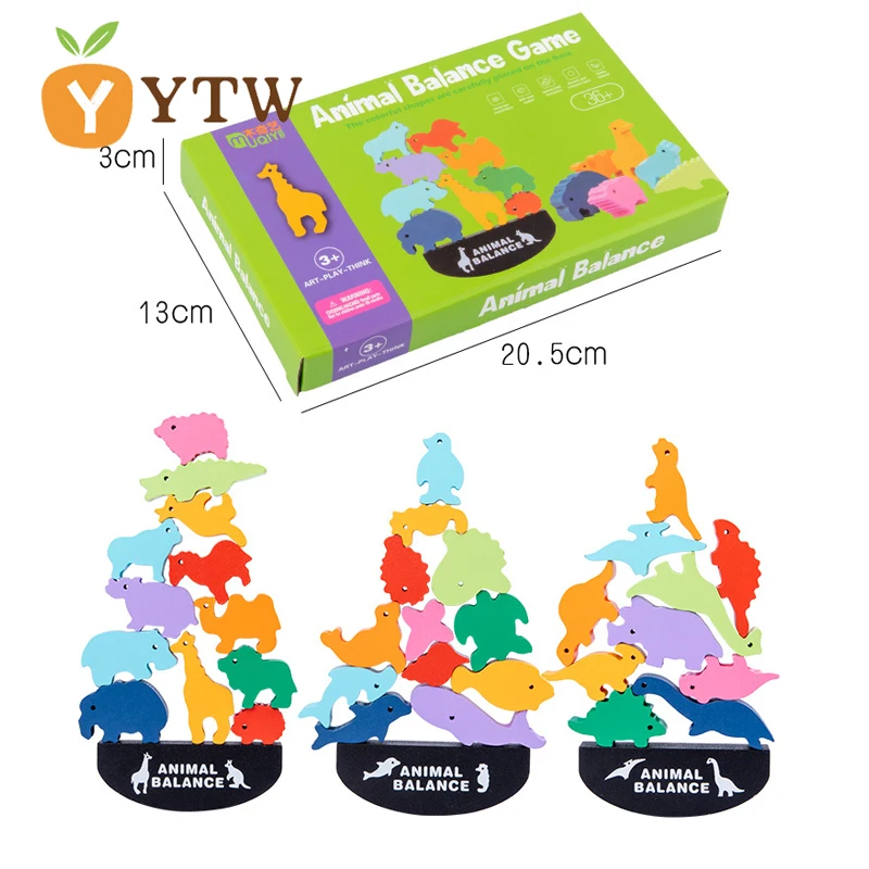 

Montessori Child Wooden Educational Toys Animal Balance Blocks Board Game Toy Dinosaur Learning Stacking Building Block