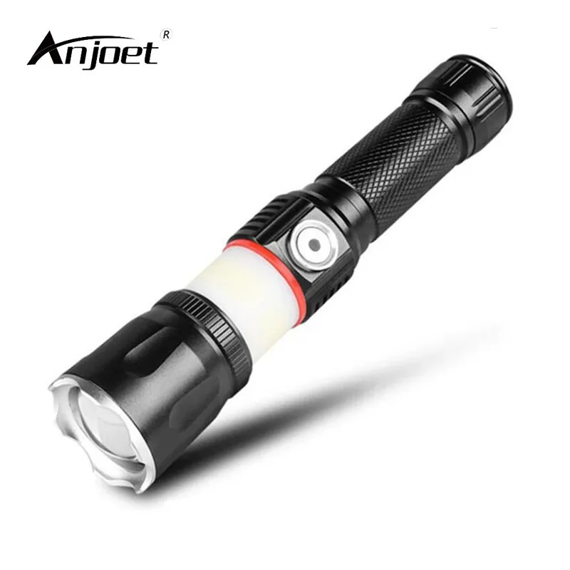 

ANJOET USB Charging Flashlight LED T6 L2 Surrounding COB Lamp Tail Magnet Zoom 4 Lighting Modes Waterproof Torch