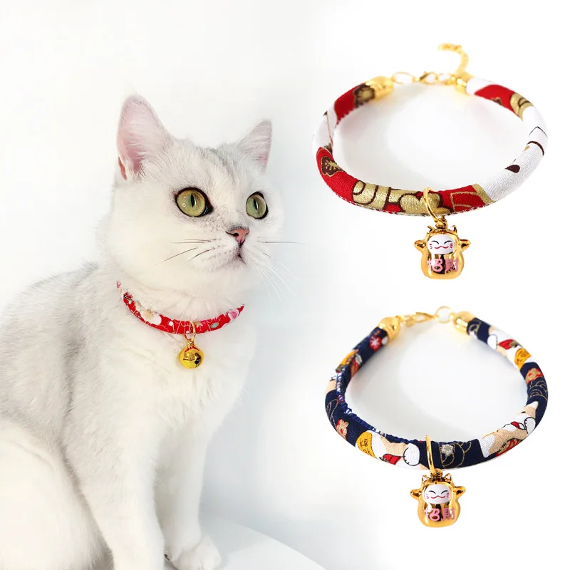

Japanese Style Cat Collar with Bells Pets Puppy Kitty Collars Adjustable Chihuahua Necklace Bowtie Pet Accessories