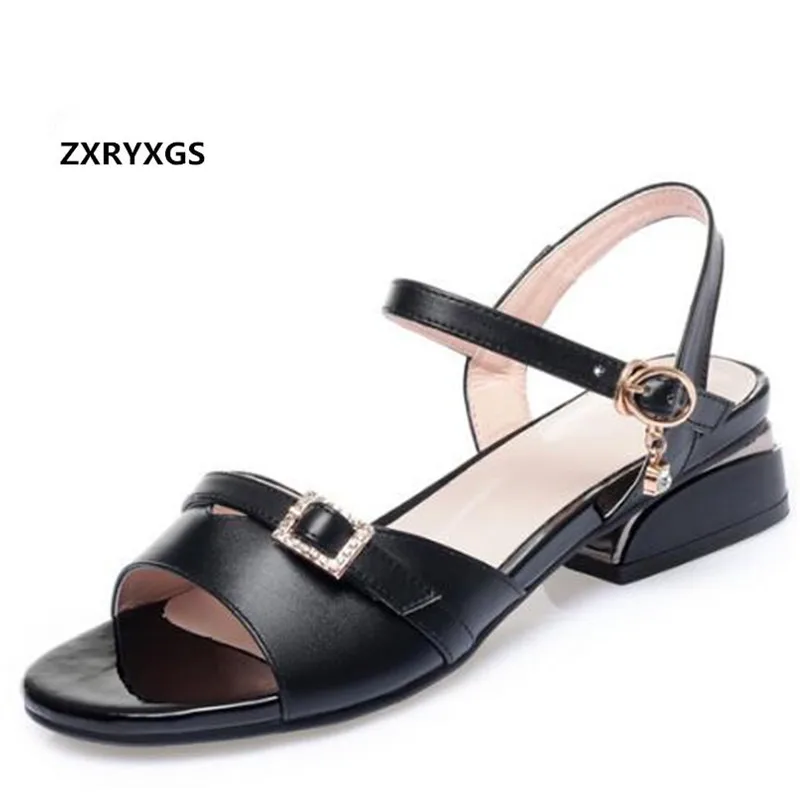 

Женские босоножки с открытым носком, летние сандалии из натуральной кожи, удобные туфли на низком каблуке, 2022