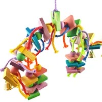 colorful parrot chew toys natural wooden birds perch hanging chewing swings cage toy pet bird climbing ladder game supplies zb02