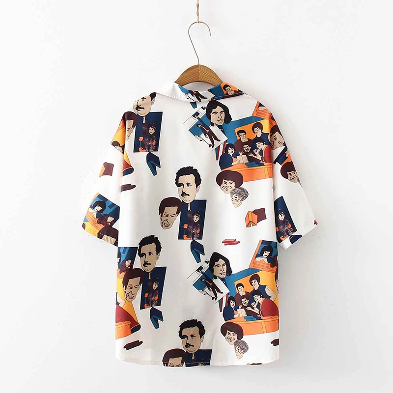 

Women Retro Shirt Fashion Korean Style Cartoon Print Summer Harajuku Shirt Lady Blouse Clothes Casual Tops