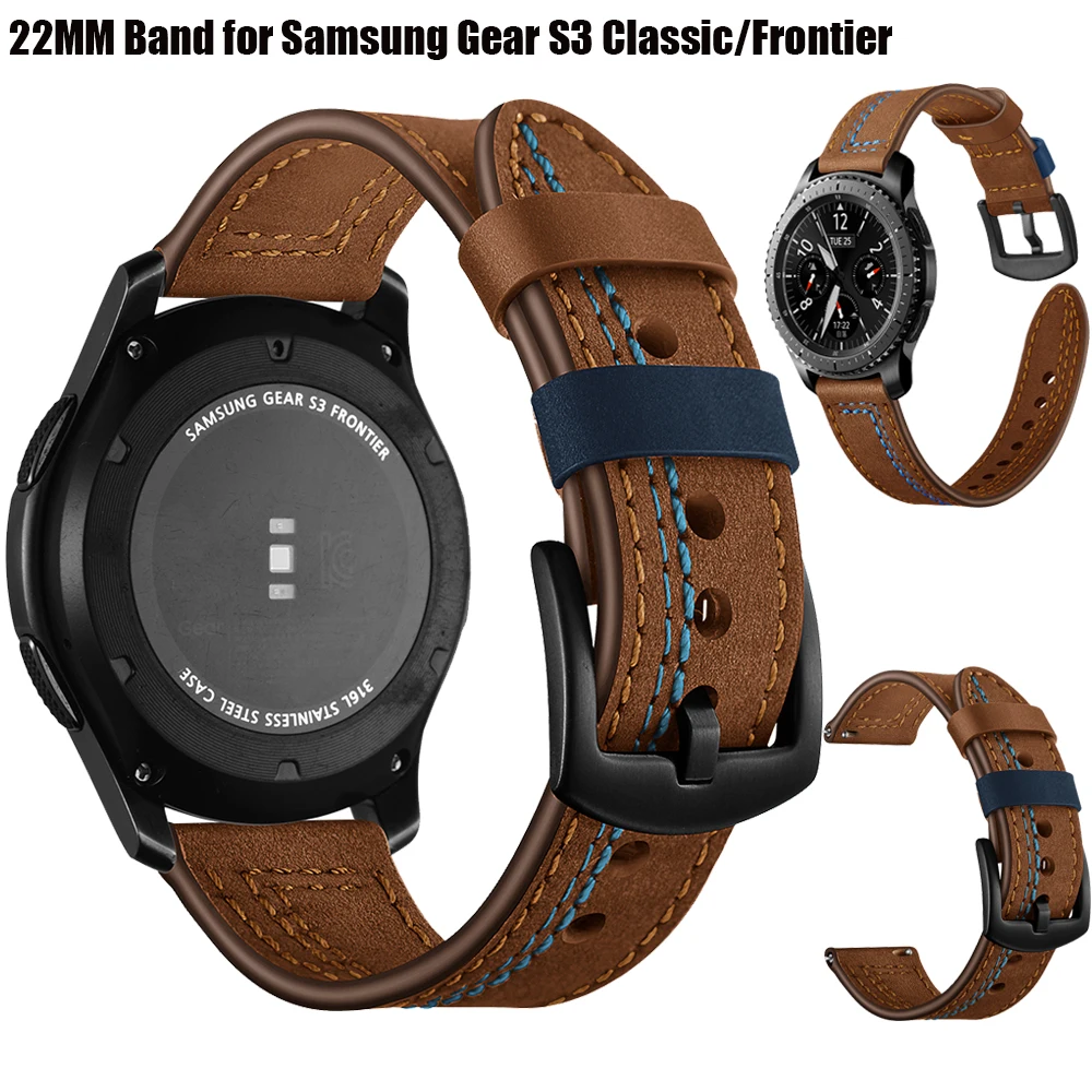 

For Samsung Gear S3 Classic/Frontier 22mm Genuine Leather Watch Band Replacement Strap for Galaxy Watch 46MM Huawei GT Bracelet