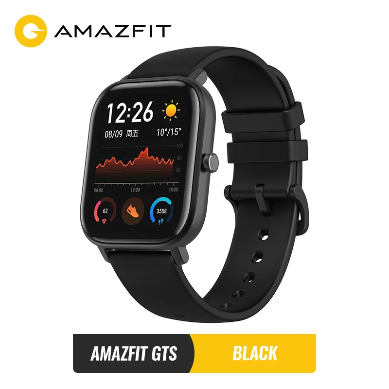 Black Предпродажа Amazfit GTS Глобальная версия Умные часы SmartWatch GPS Бег Спорт ЧСС 5ATM Водонепроницаемый браслет AMOLED Amazfit - Цвет: Black