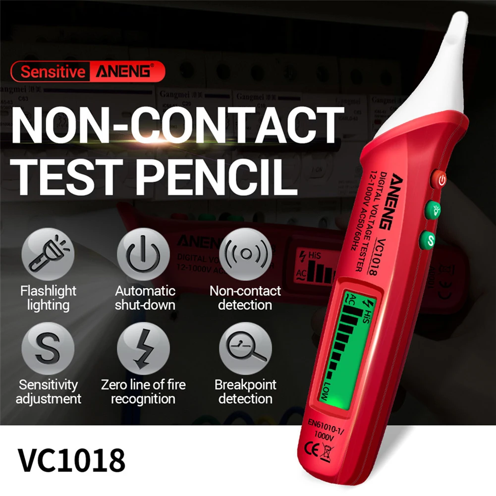 

VC1018 Non-contact Electric Sensor Tester Pen LED Light Digital Intelligent AC Voltage Meter 12V-1000V Voltmeter Buzzer Detector