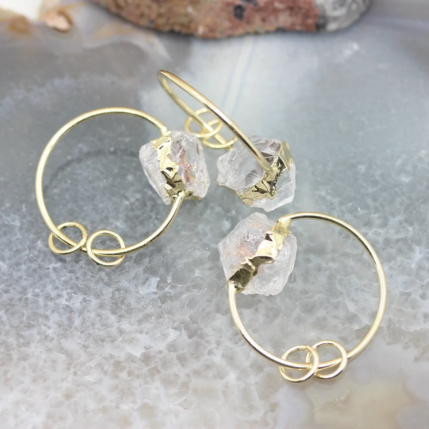 

5pcs/lot,Natural Small Rock Crystal Quartz Pendants, Gold Plateds Circle Key Accessory Necklace Jewelry wholesale Findings