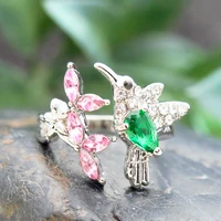 inlaid with pink emerald colored zircons rings popular european and american creative bird ring hot selling womens jewelry