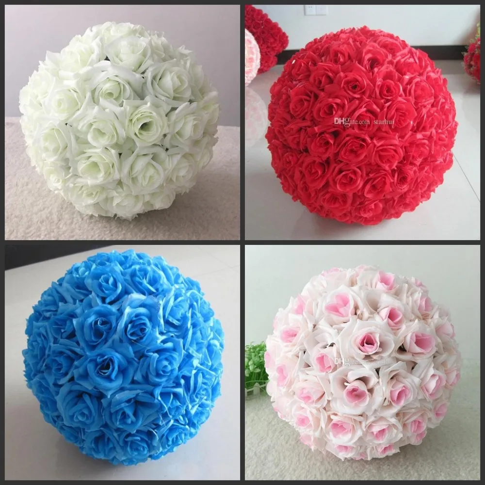 

16 Colors 15 CM To 50cm Upscale White Artificial Silk Flower Ball Hanging Rose Kissing Balls For Wedding Party Decoration Su