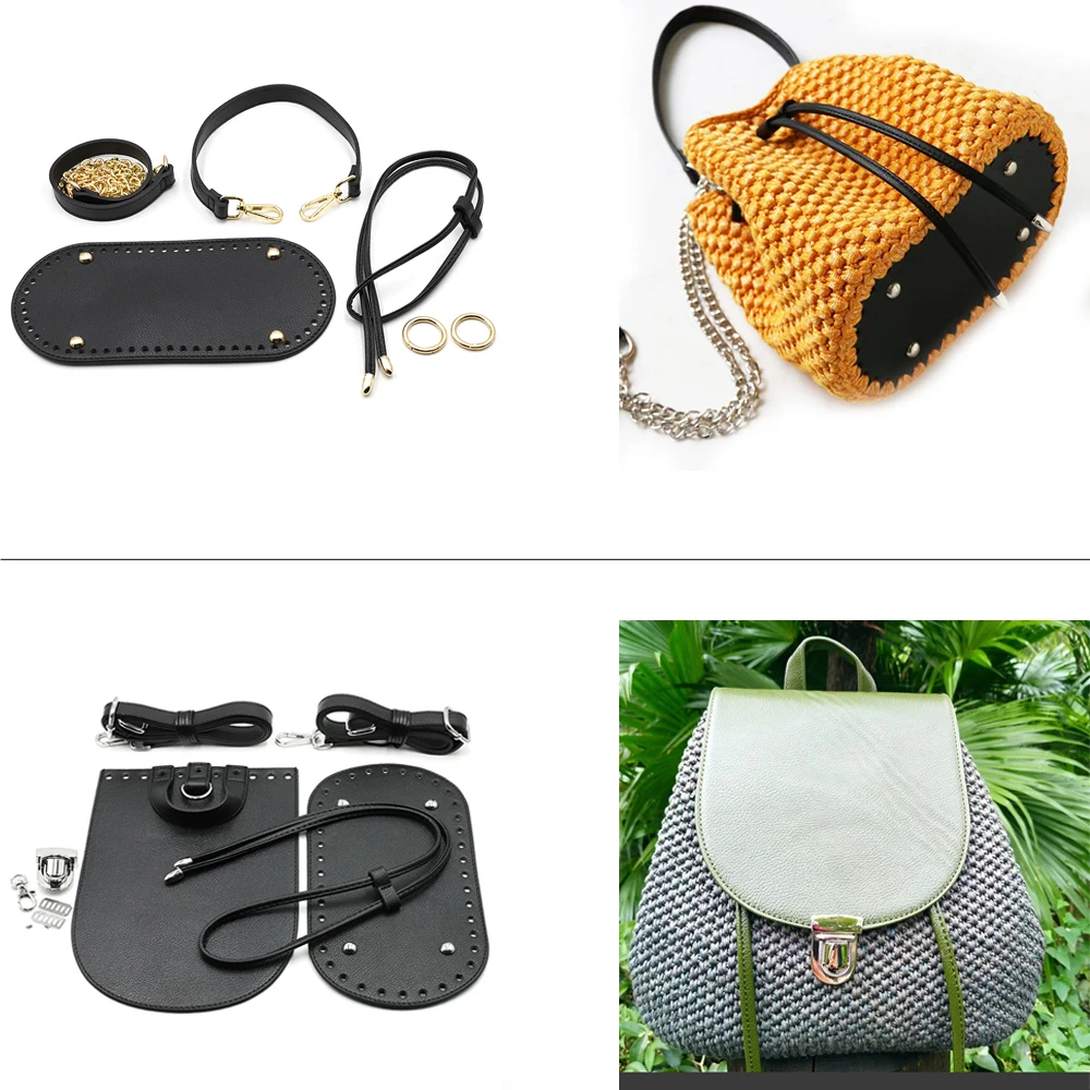 Handmade Handbag DIY Woven Bag Set Soft Leather Bag Bottoms with Hardware Accessories Handbag Shoulder Strap for Women Backpack