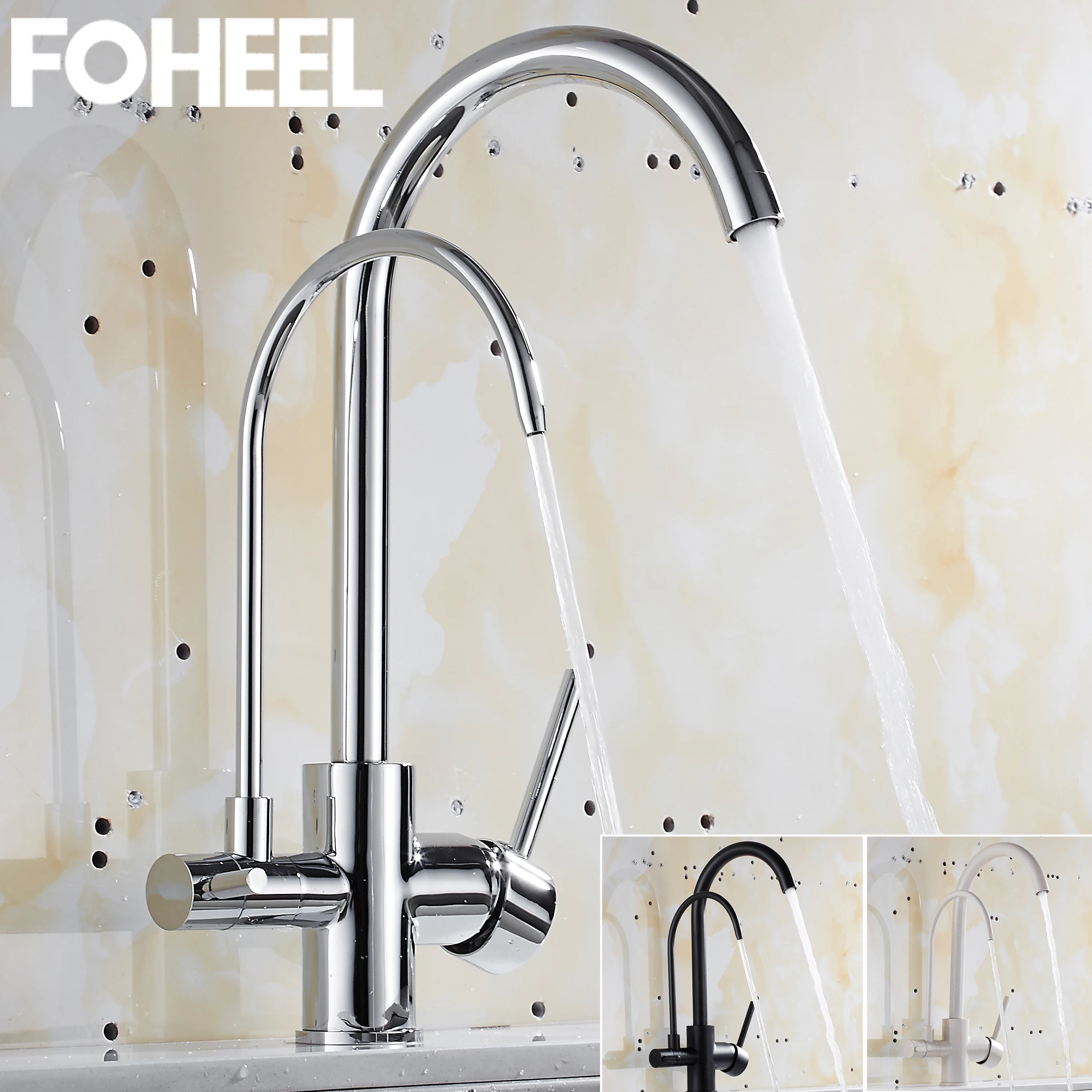 FOHEEL кухонный кран с одной ручкой одним отверстием поворотная ручка 360 градусов