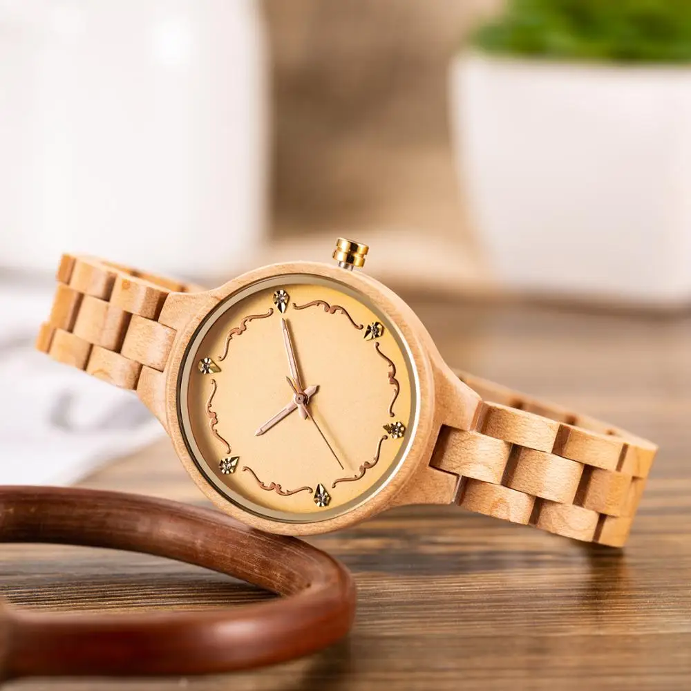 Новые Роскошные Натуральный клен бамбуковые деревянные часы женские модные