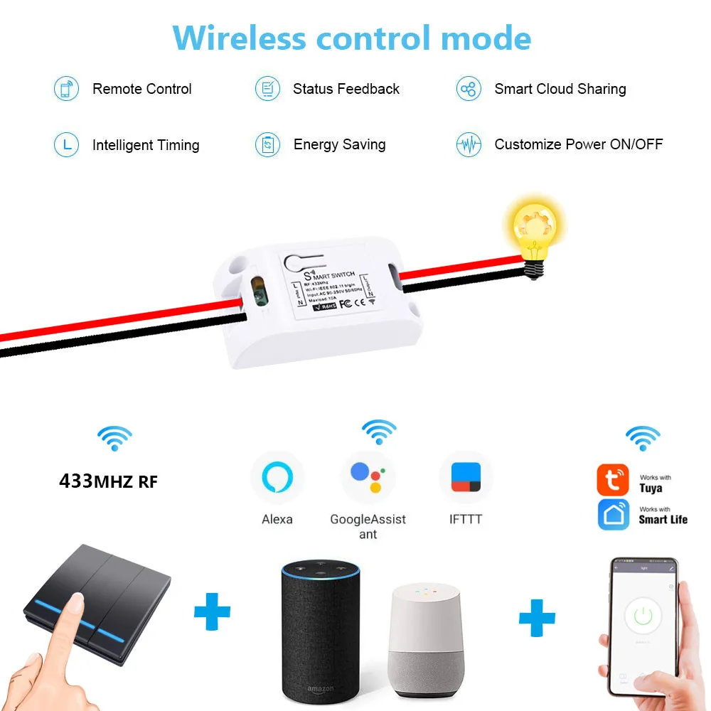 58Smart WiFi 1/2/3 Gang кнопочный переключатель светильник 433 МГц настенный DIY таймер