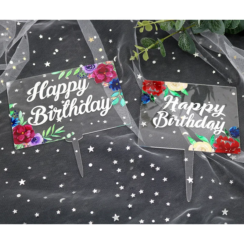 

Прозрачные Акриловые топперы для торта на день рождения, цветные цветы, топпер для торта на день рождения, Детские аксессуары для дня рожден...