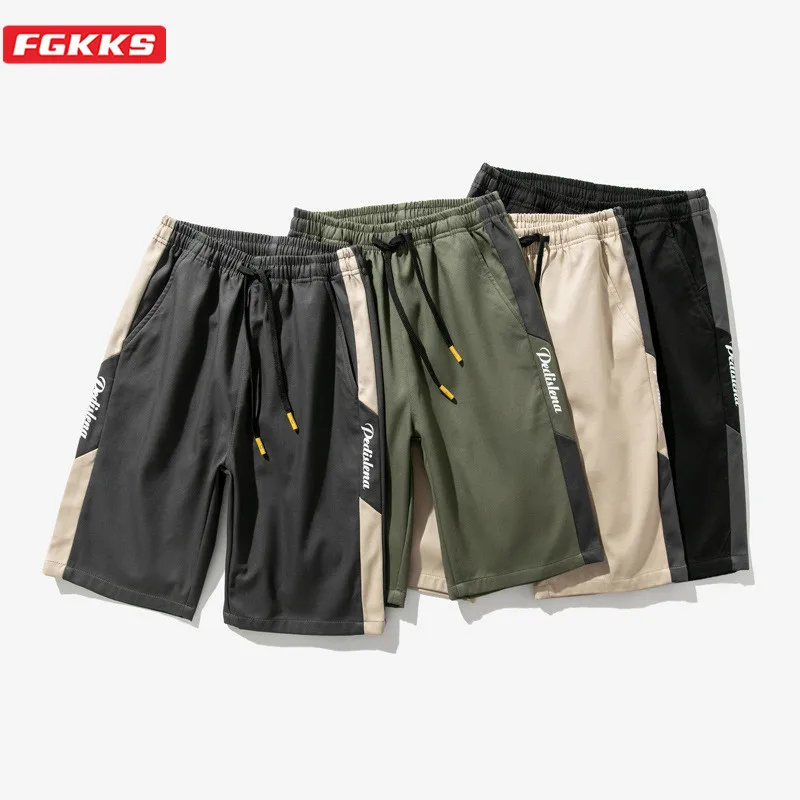 FGKKS Summer New Men's Casual Shorts Trend Brand Men Cotton Wild Five-Point Pants High Street Fashion Straight Male | Мужская одежда