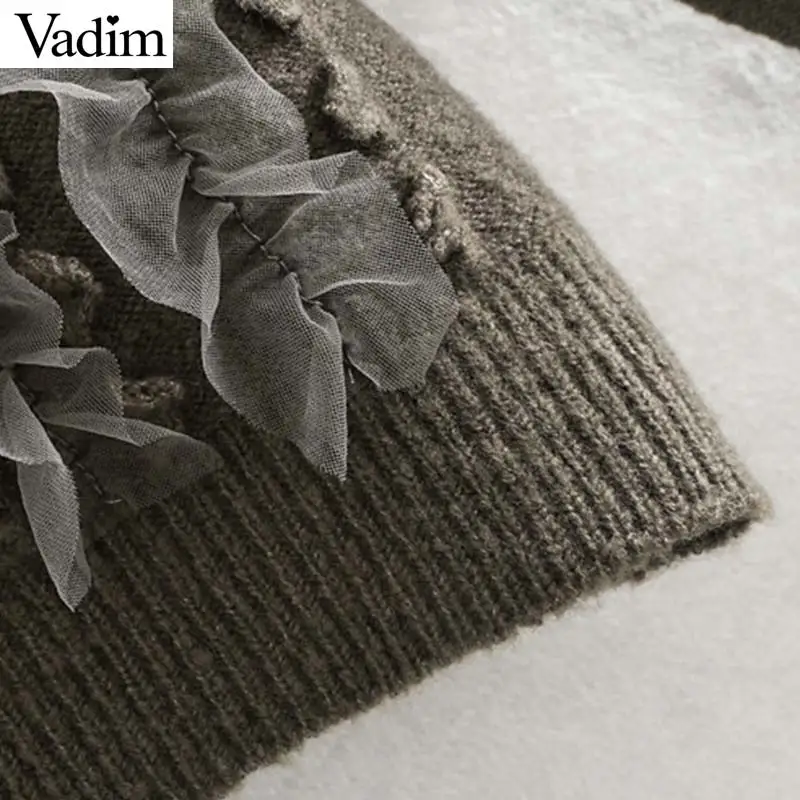 Vadim женские модные плиссированные Лоскутные вязаные свитера с длинным рукавом и