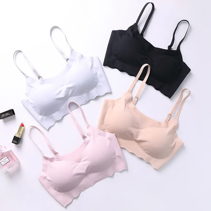 

BORRUICE Ice Silk Bra Seamless Women Soft Thin Push Up Vest Bras Underwear Breathable Sleep Top With Sexy Chest Padded