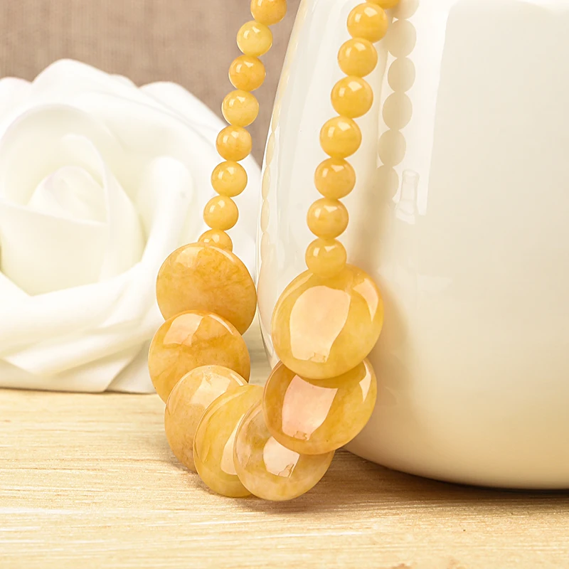 Charming Yellow Chalcedony 6-19mm Round Pendants Necklace Handmade DIY Design Jewelry Women Birthday Gifts 18&quot | Украшения и