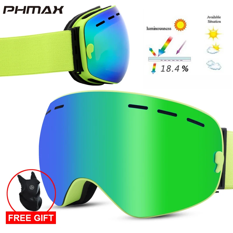 P-XJ-0106 PHMAX лыжные очки с лыжной маской для мужчин и женщин, очки для сноуборда, очки для катания на лыжах с защитой от уф400 лучей, противотуманные снежные лыжные очки - Цвет: P-XJ-0106