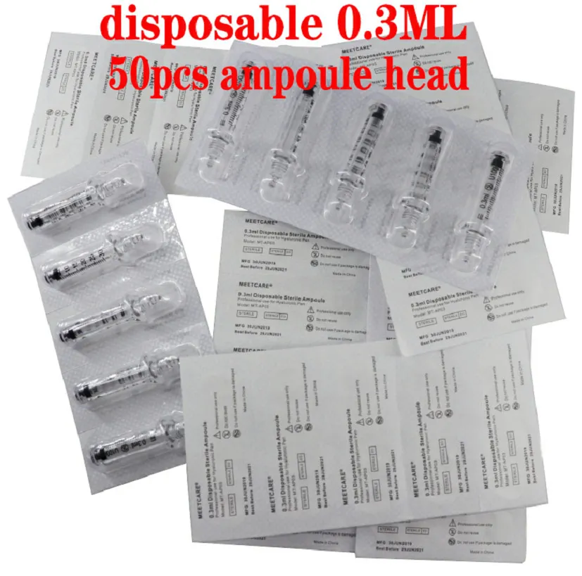 0.3ml 50pcs head Ручка с гиалуроновой кислотой высокого давления, косметическое устройство против морщин и старения, Гиалуроновый пистолет, одноразовый распылитель, ручка для инъекций, шприц - Габаритные размеры: 0.3ml 50pcs head