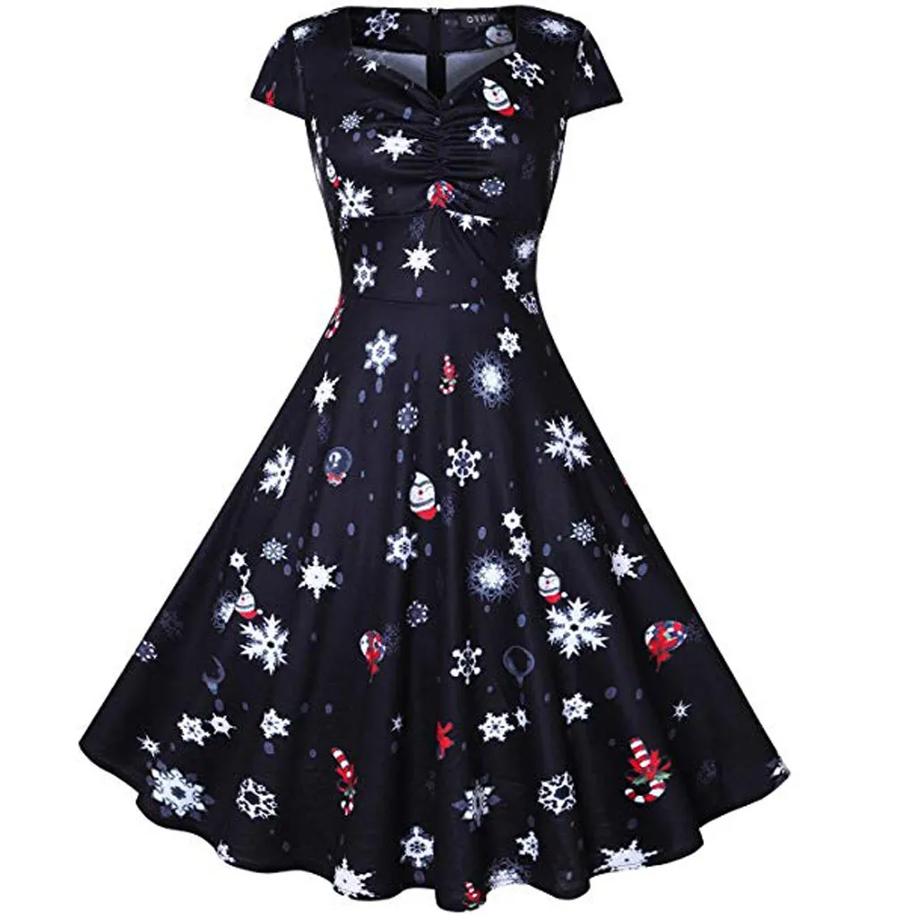 Рождественское Платье женское рождественское Санта Клаус Снеговик цветочный