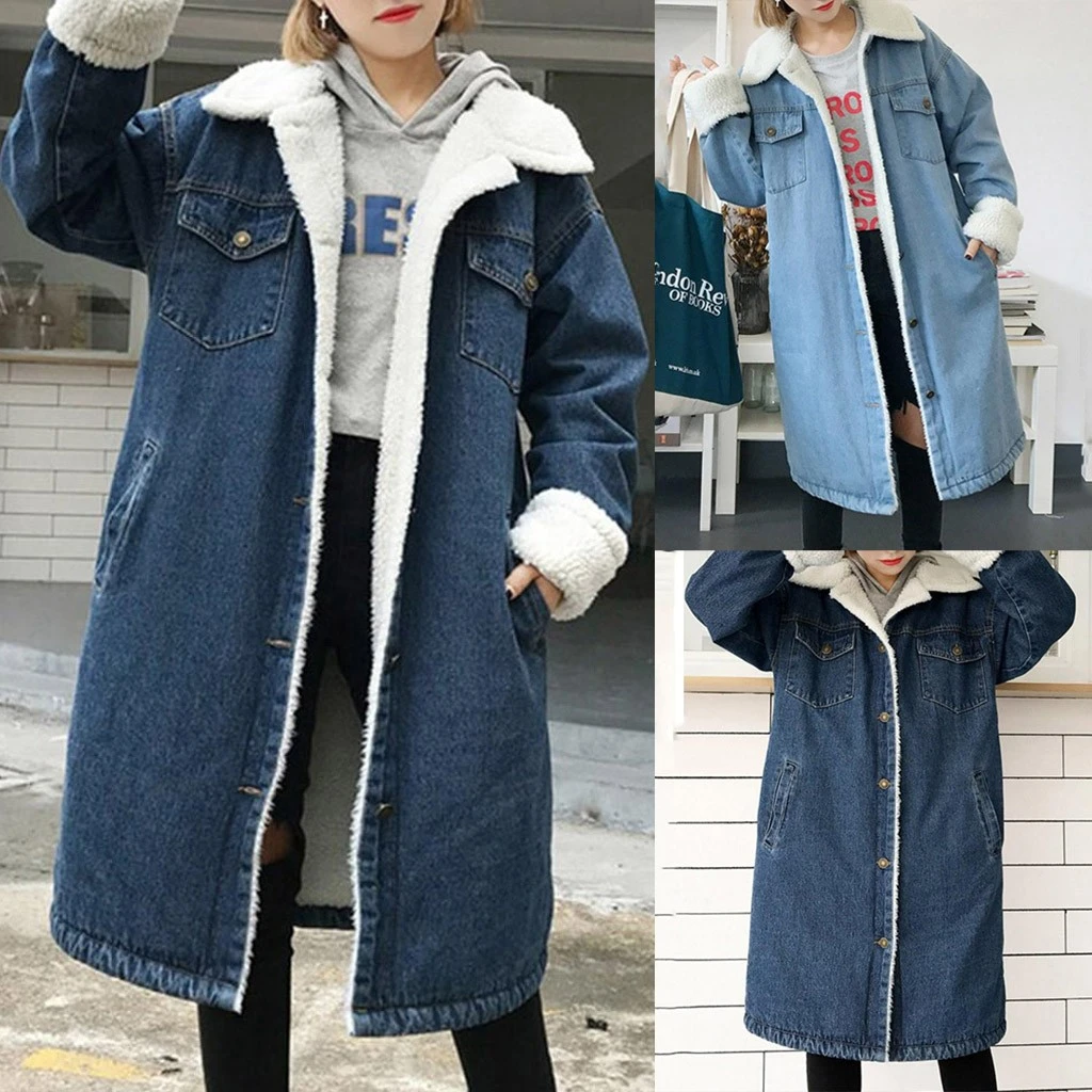 Женская теплая джинсовая куртка CHAMSGEND осенне-зимняя свободная кашемировая