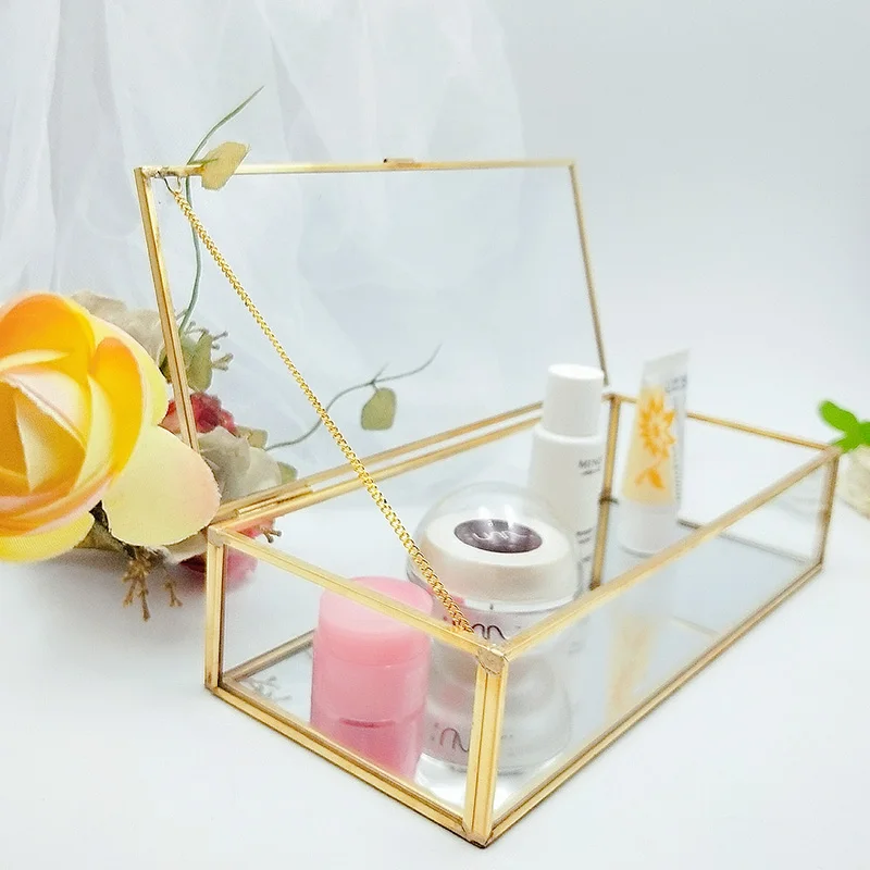 Квадратная прозрачная стеклянная шкатулка для ювелирных изделий органайзер