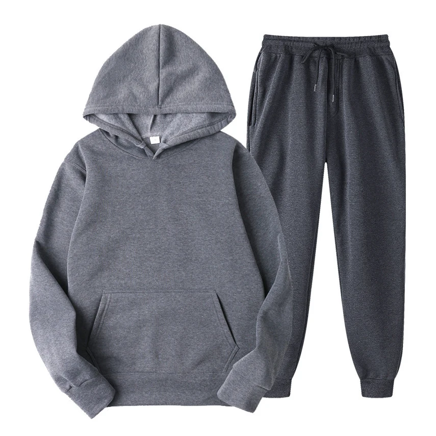 

The New Men Fashion Hoodies Men Suits Solid Sets Men Sweatshirts+Sweatpants Spring Autumn Fleece Hooded Pullover 2 Pieces Set