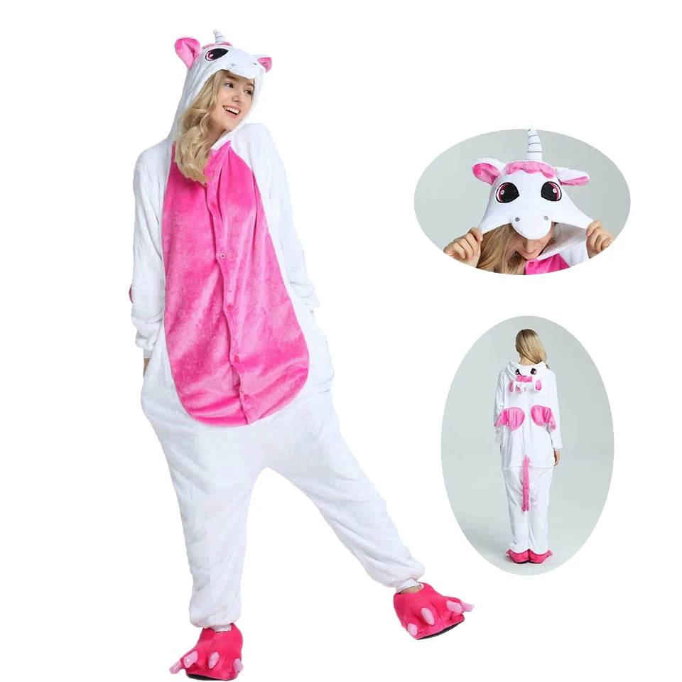Rose red unicorn Пижамы для взрослых Кигуруми с единорогом, комбинезон для женщин, мультяшная зимняя Фланелевая пижама кигуруми, Пижама для взрослых с единорогом, одежда для сна - Цвет: Rose red unicorn
