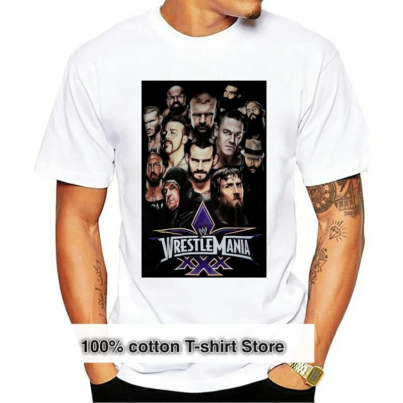 

Wrestlemania 30 Wrestlers Group Shot Headliners Black T-Shirt Loose Size Top Ajax Funny Tee Shirt