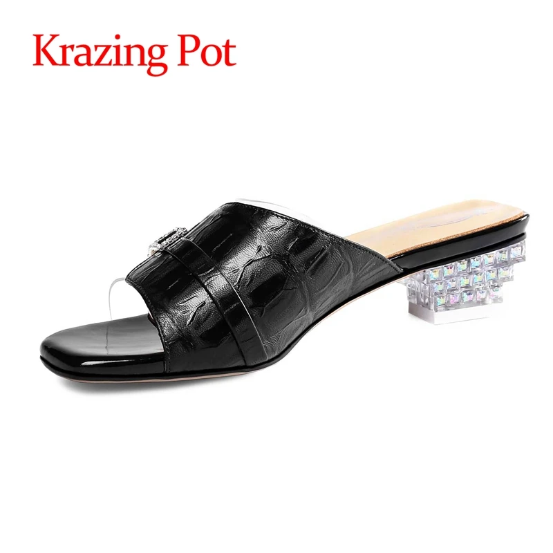 

lenkisen new plus size strange style med heels sheep leather diamond bling shiny streetwear limited summer sandals women L9f8