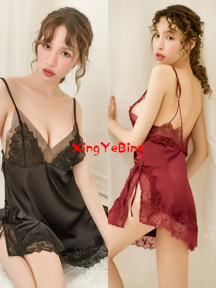 

Подтяжки, юбка для сна, женская тонкая кружевная привлекательная Пижама, женское шелковое нижнее белье