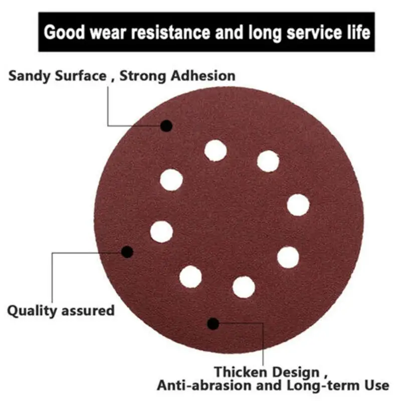 

50pcs 125mm 5" Hook Loop Sanding Discs 8 Hole Sandpaper Pads Set 40Grit-3000Grit Sander Disc Abrasive Polishing Tools