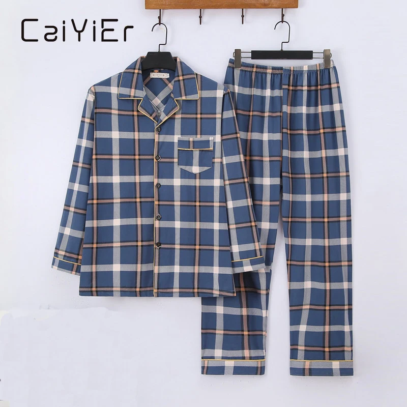 

CAIYIER Winter Men Lounge Wear Colorful Grid Print Soft Long Sleeve Casual Pajamas Set For Mens Warm Bedgown Home Clothes L-3XL