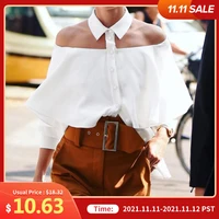 celmia 2021 autumn women off shoulder sexy white tops halter shirt fashion blouse 34 sleeve casual solid office elegant blusas